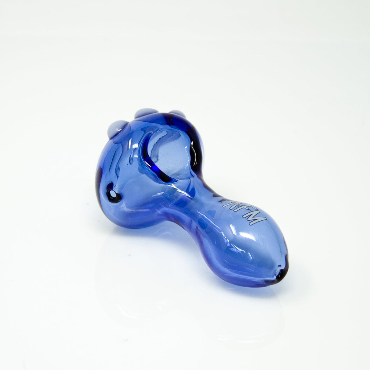 4.5" AFM Tiger Claw Color Hand Pipe in Blue Borosilicate Glass, Angled Side View