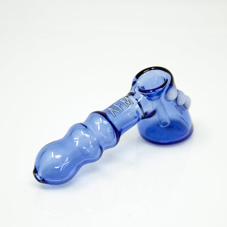 5" AFM Fire Breather Glass Hand Pipe in blue with deep bowl, side view on white background