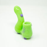 AFM 3.5" Groovy Glass Sherlock Hand Pipe in Vibrant Green with Purple Accents