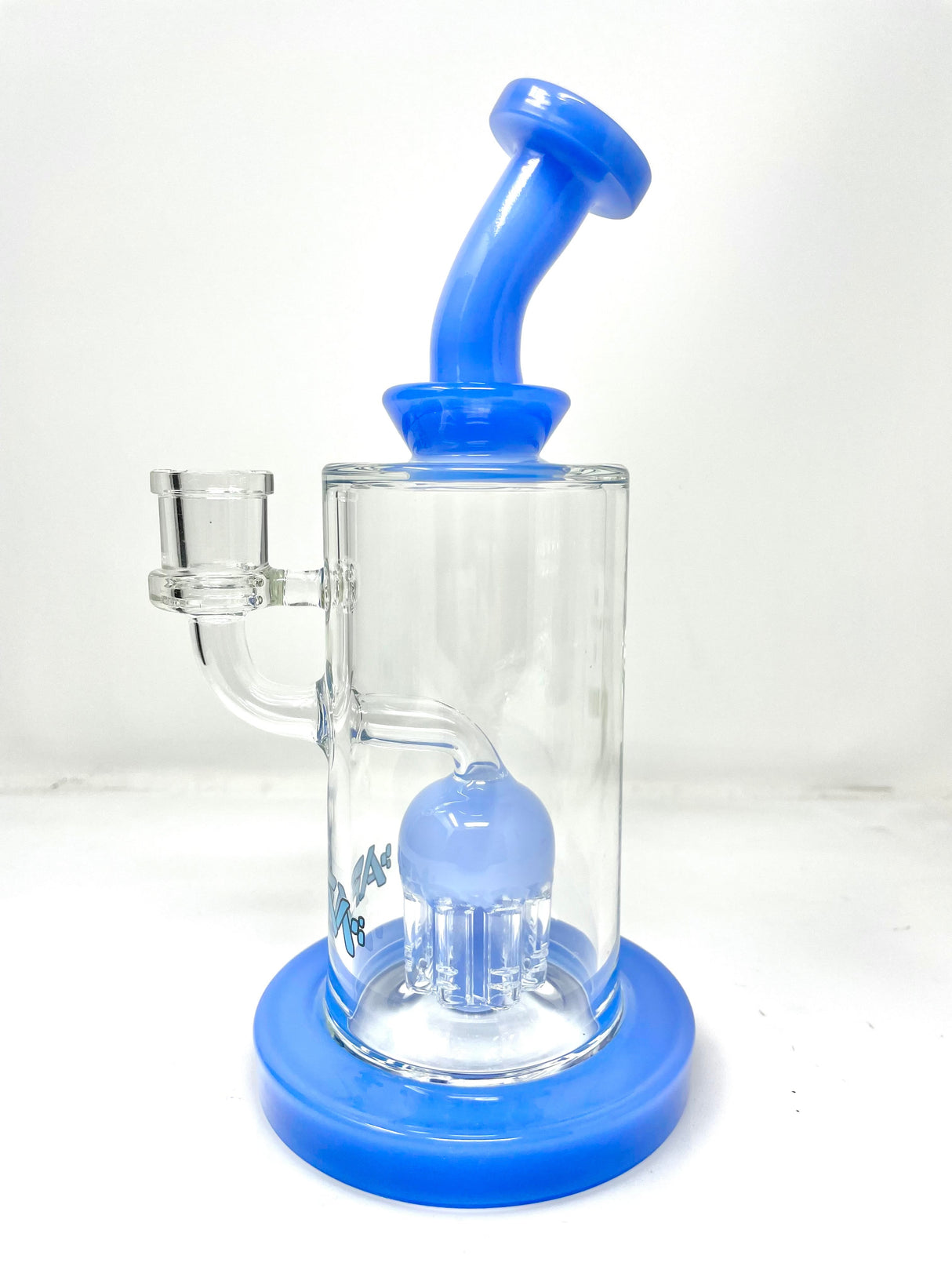 8" AFM Glass Dab Rig with Daisy Arm Perc and Blue Accents - Front View