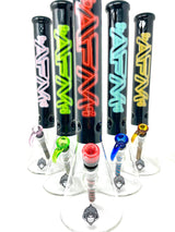 AFM 18" Neon Lights Sleeve Beaker Bongs in various colors with clear glass bases - Front View