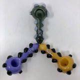 AFM Glass Hand Pipes in Green, Purple, and Yellow with Deep Bowls - Top View