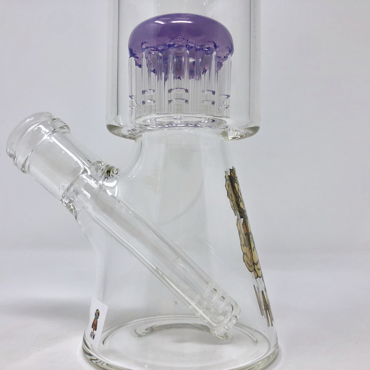 AFM Glass 10" Beaker Bong with Arm Perc and Bent Neck, Clear Borosilicate Glass, Side View