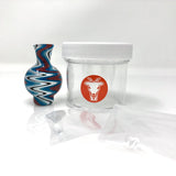 AFM Reversal Bubble Spinner Cap in blue and white swirls with 2 quartz pearls and branded container