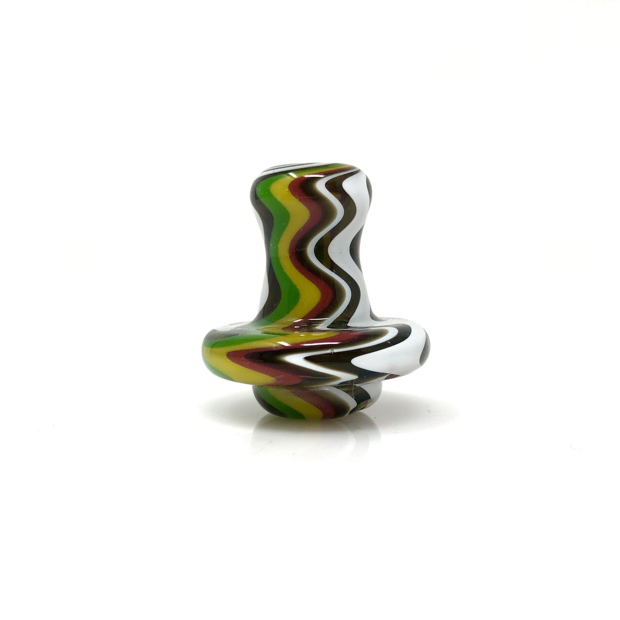 AFM Reversal Spinner Cap with colorful swirl design and 2 glass pearls, front view on white background