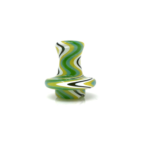 AFM Reversal Spinner Cap in green and white swirl design with 2 glass pearls, front view on white background.