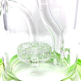 Close-up of AFM Glass Drain Incycler Dab Rig with Showerhead Perc on seamless white background