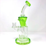 AFM Glass 10.5" Incycler Dab Rig with Showerhead Perc and Green Accents, Front View