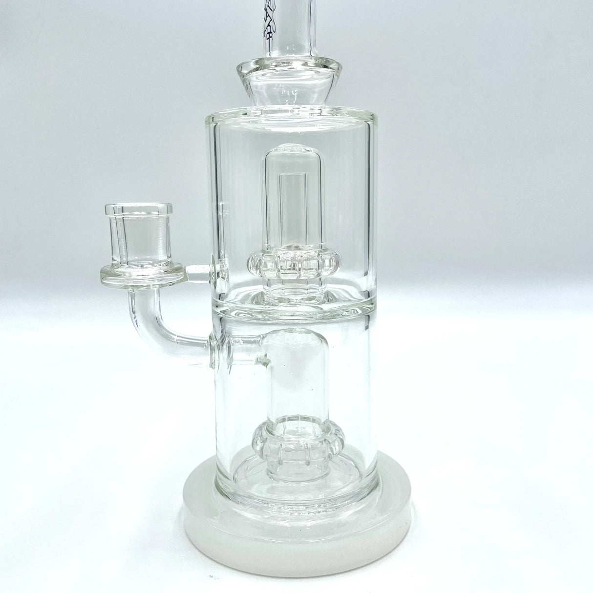 AFM 9" UFO Double Perc Glass Dab Rig with Bent Neck and Showerhead Perc, Front View