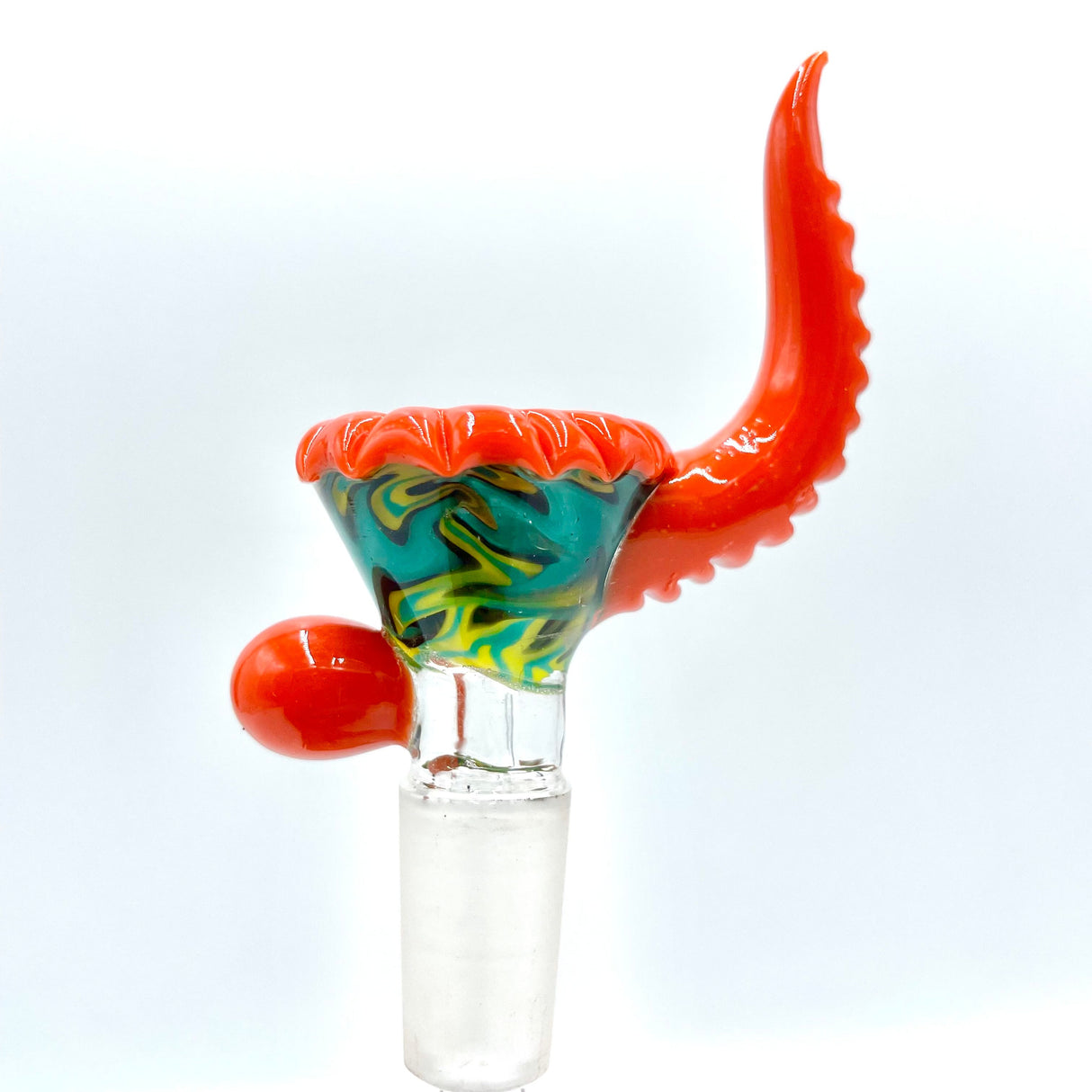 Lucky Goat Rasta Horn Glass Bowl, 14mm, vibrant colored glass with horn detail, front view