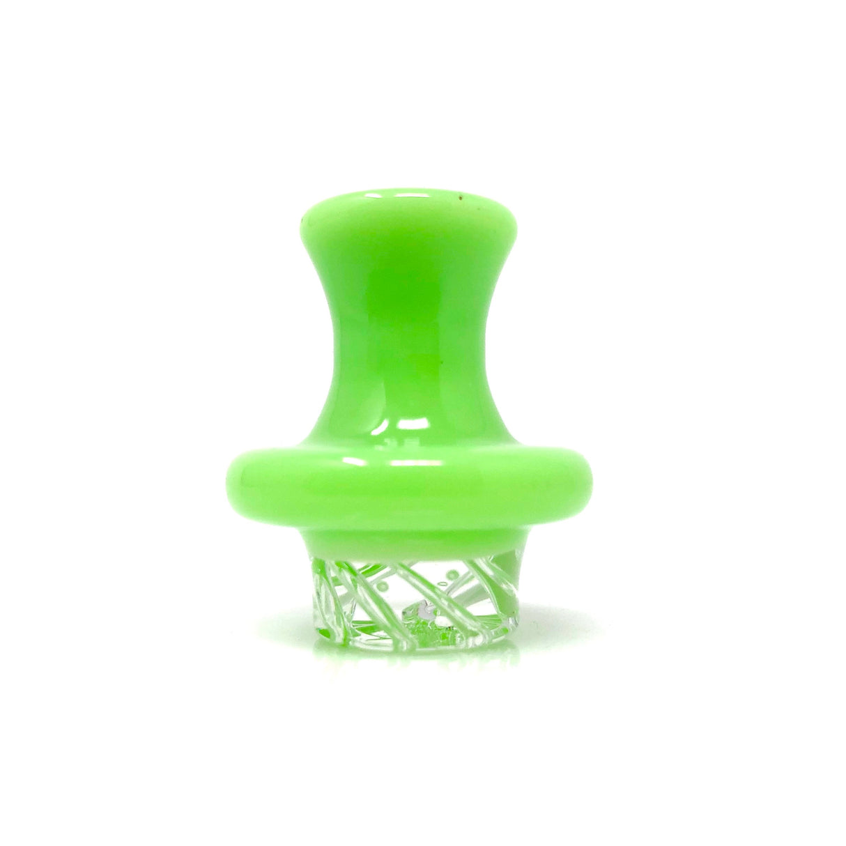 AFM Color Turbo Spinner Glass Carb Cap in neon green with 2 glass pearls, front view on white background