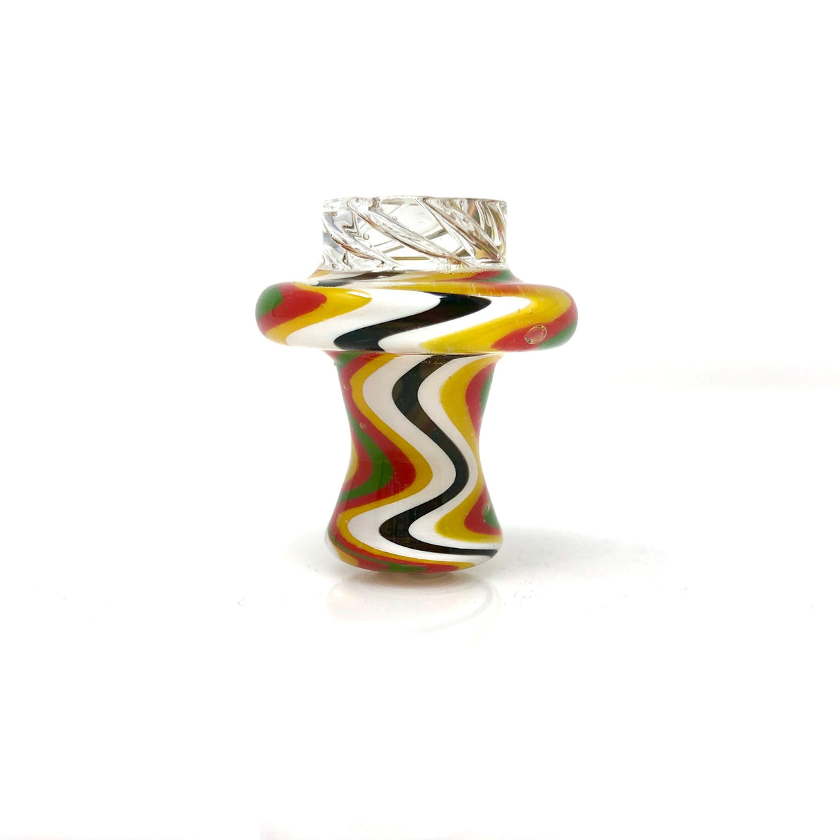 AFM Turbo Reversal Glass Spinner Cap with vibrant swirl design and two pearls, front view on white background