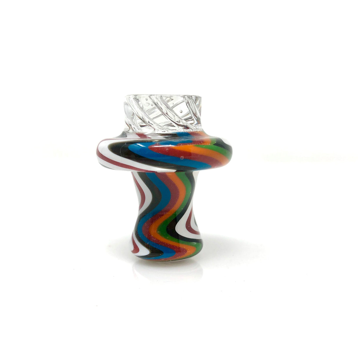 AFM Turbo Reversal Glass Spinner Cap with 2 Pearls, Multicolored Swirl Design, Front View