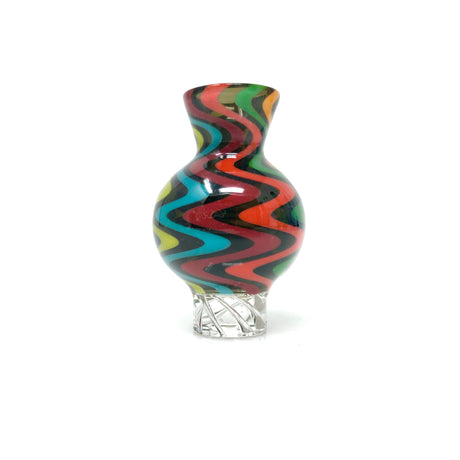 AFM Turbo Bubble Reversal Glass Spinner Carb Cap with colorful swirl design and 2 pearls, front view