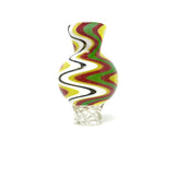 AFM Turbo Bubble Reversal Glass Spinner Carb Cap with colorful swirl design and 2 pearls, front view on white background