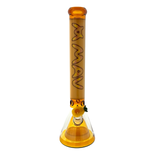 MAV Glass Butter Pyramid 18" beaker bong, front view of the golden tube with MAV lettering and pineapple bowl