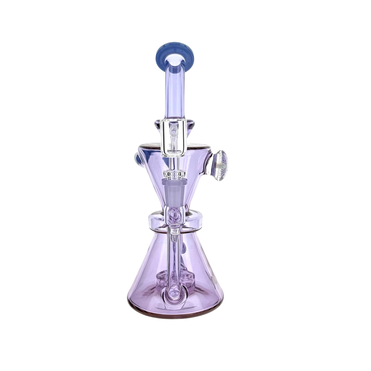 MAV Glass Beverly SUBTL x BELSAR 9" purple recycler dab rig, narrow side profile showing the marble