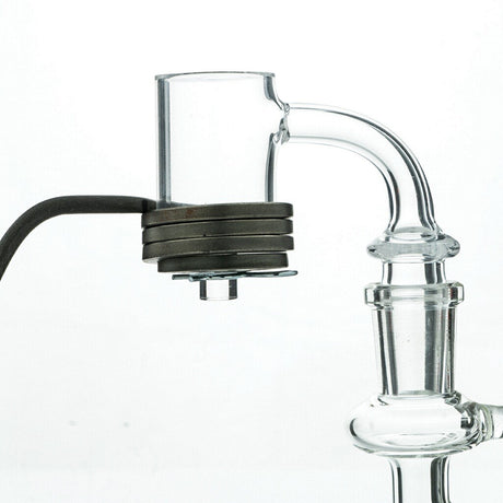 AFM 25mm Quartz E-Nail Banger attached to bong with heating coil, side view