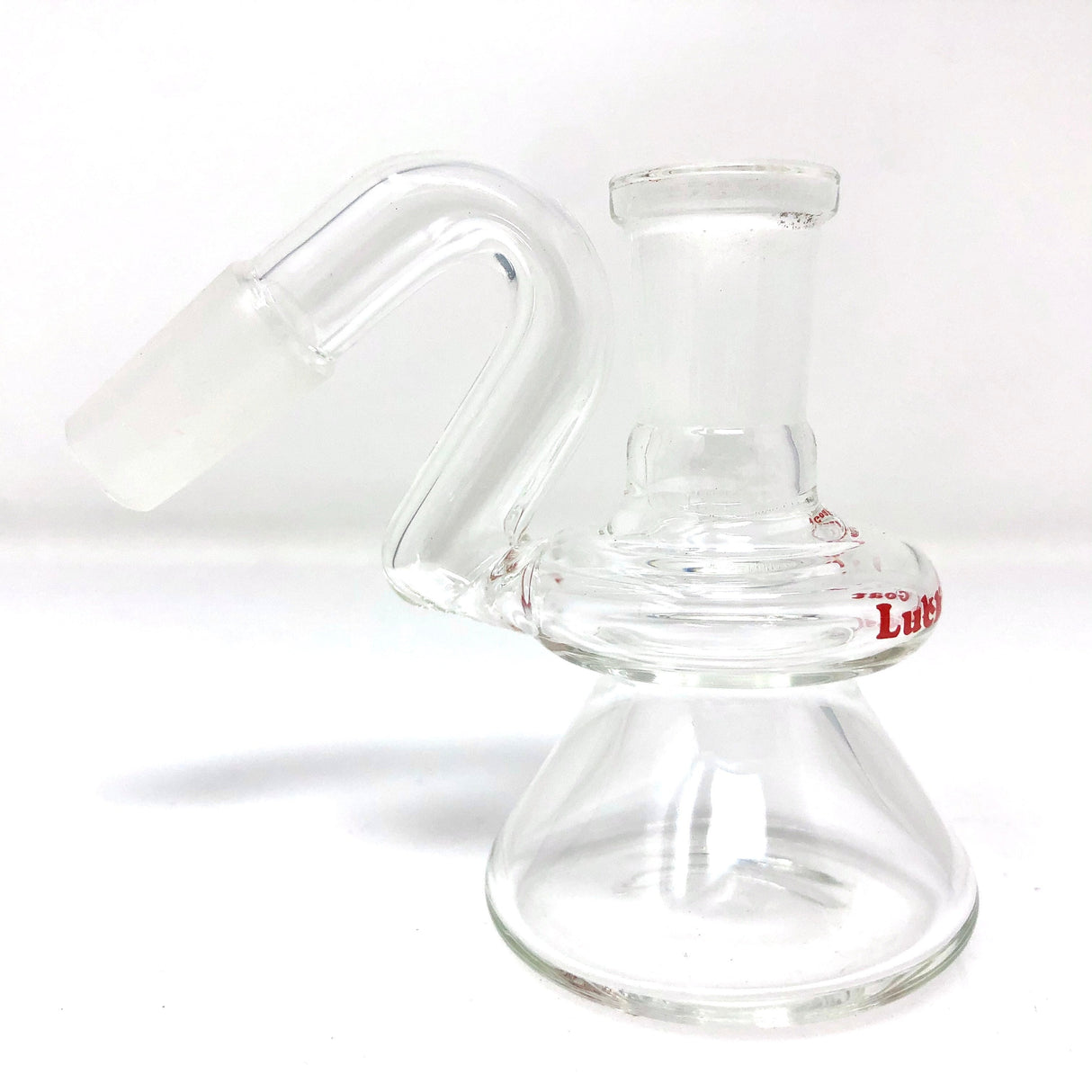 AFM 3" Lucky Goat Clear Glass Dry Ash-Catcher, 14mm joint, angled side view on white background