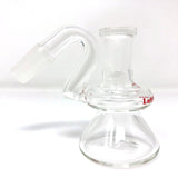 AFM 3" Lucky Goat Clear Glass Dry Ash-Catcher, 14mm joint, angled side view on white background