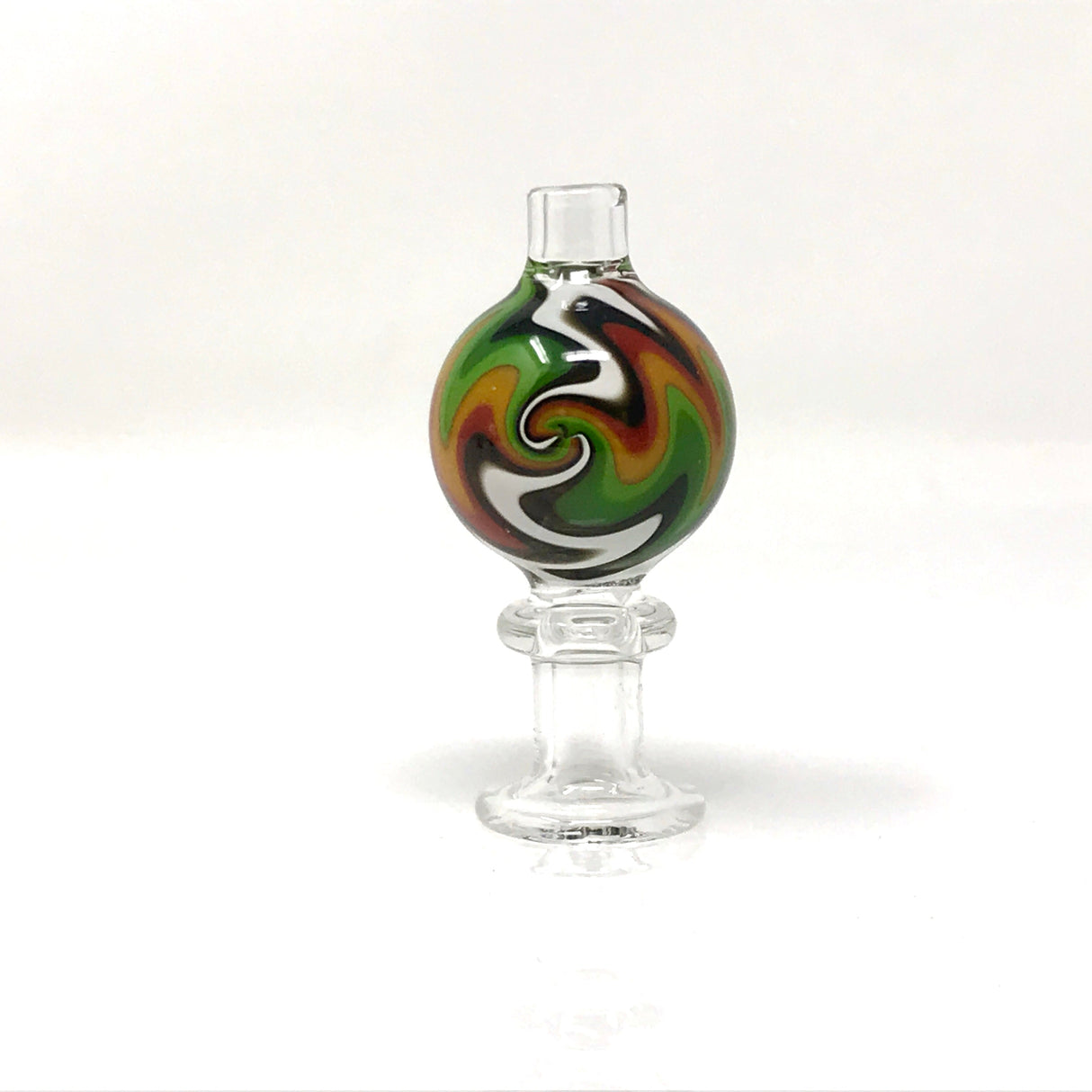 AFM Clear Airflow Reversal Carb Cap with Swirling Colored Glass Design, Front View