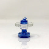 AFM Knob Air Flow Directional Carb Cap, blue colored glass, front view on white background