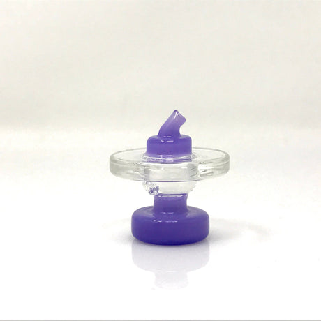 AFM Knob Air Flow Directional Carb Cap in purple with clear glass, front view on white background