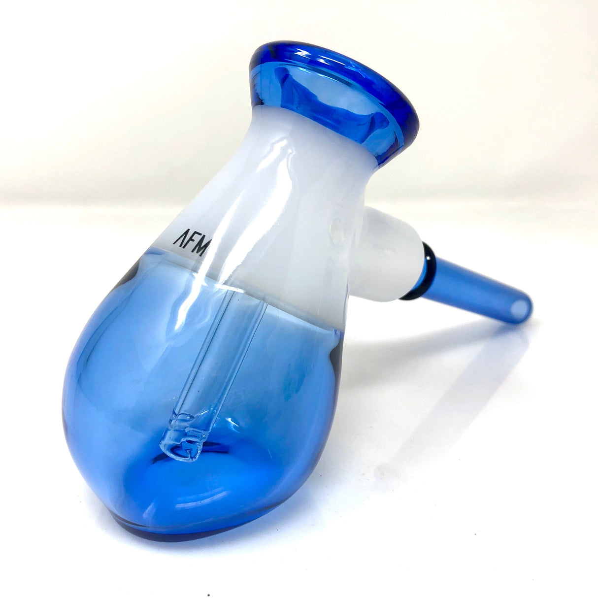 6" AFM Fat Hammer Glass Bubbler in blue, side angle showcasing deep bowl and sturdy base