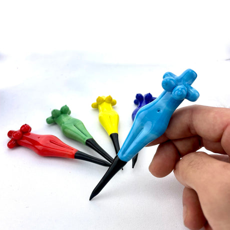 AFM Colored Glass Female Body Dabber Tools held in hand, showcasing various vibrant colors