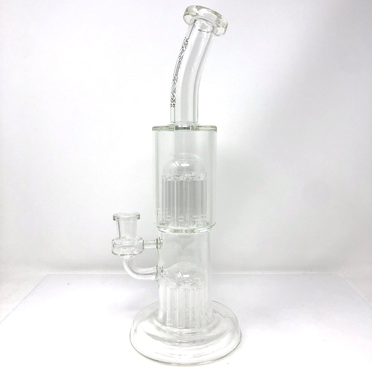 12" AFM Glass Double Cosmos Dab Rig with Showerhead Perc and Bent Neck, Front View