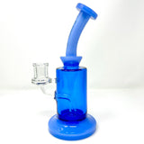 8" AFM Power Blue Glass Dab Rig with 3 Hole Perc, Bent Neck, and 14mm Female Joint - Front View