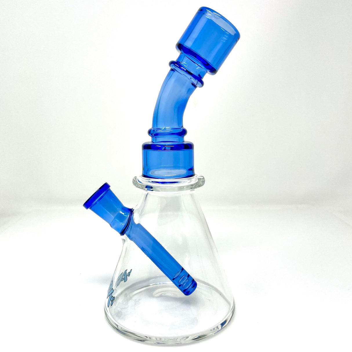 8" AFM One Shot Clear Glass Mini Dab Rig with Blue Bent Neck and Female Joint