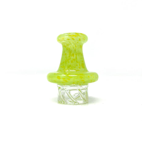 AFM Color Dot Turbo Glass Spinner Carb Cap in Yellow with 2 Pearls - Front View on White Background