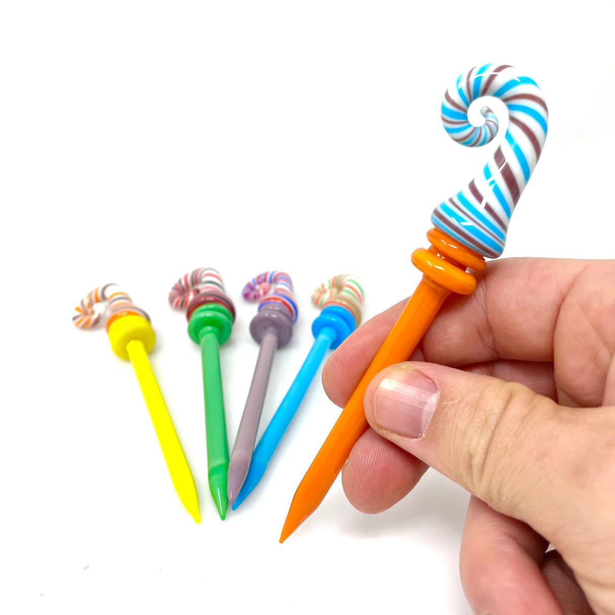 AFM Wonka Glass Dabber Tool with Color Accents, Handheld View on White Background