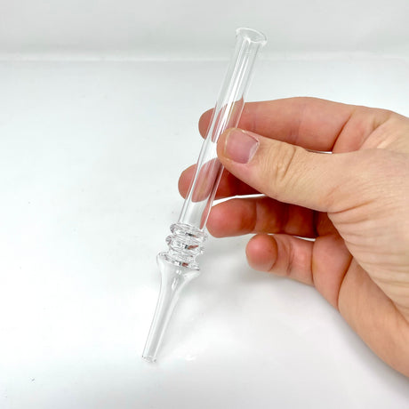 AFM Nectar Collector V1 held in hand, clear glass, 6 inch, perfect for concentrates