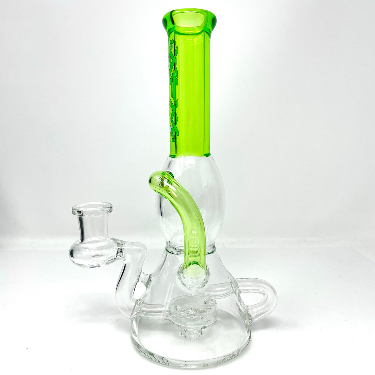 8" AFM Bubble Glass Recycler Dab Rig with Showerhead Perc and Bent Neck, Front View