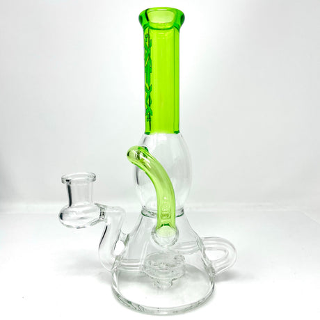 8" AFM Bubble Glass Recycler Dab Rig with Showerhead Perc and Bent Neck, Front View