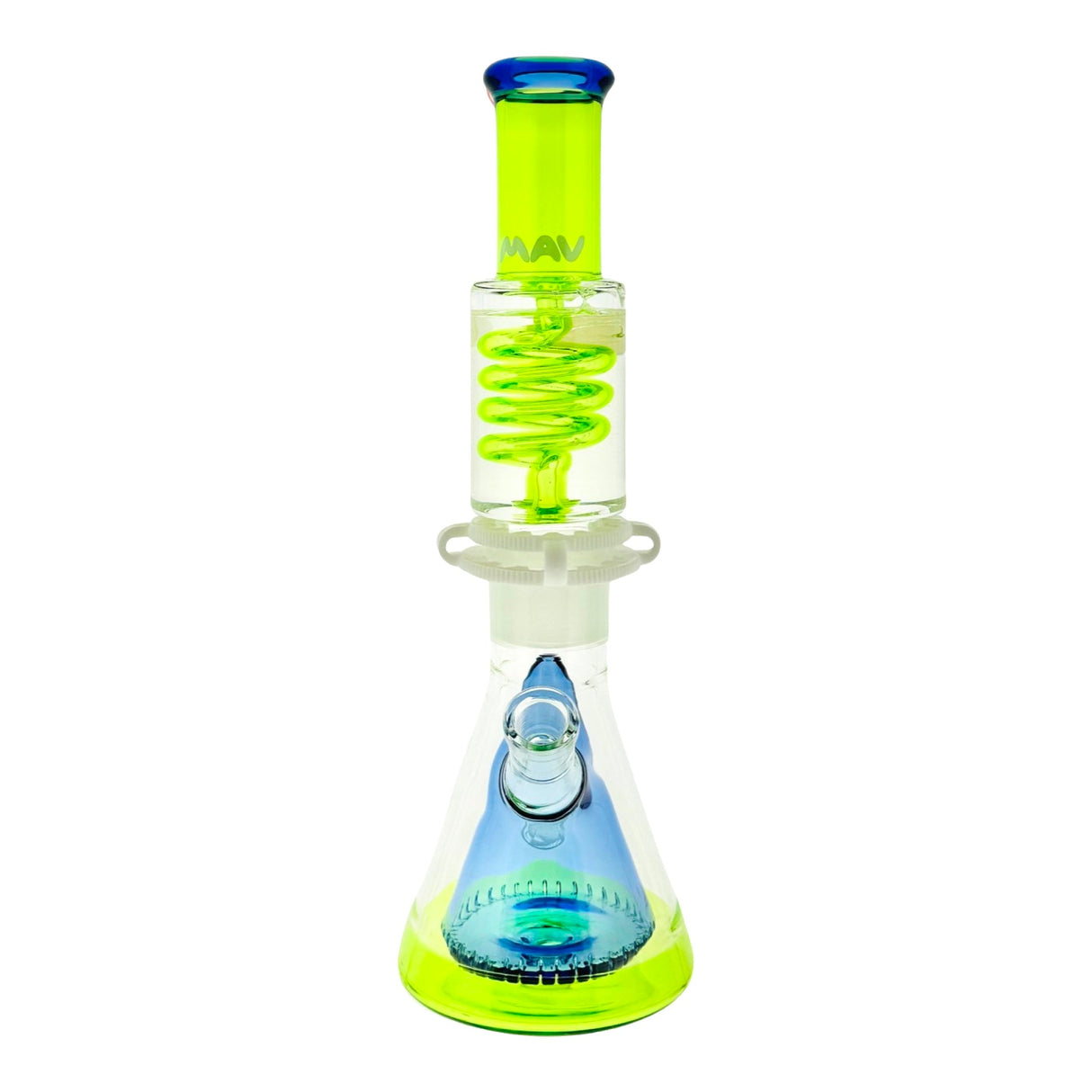 MAV Glass OS90 Pyramid Beaker with Freezable Green Coil System and Borosilicate Glass, Front View