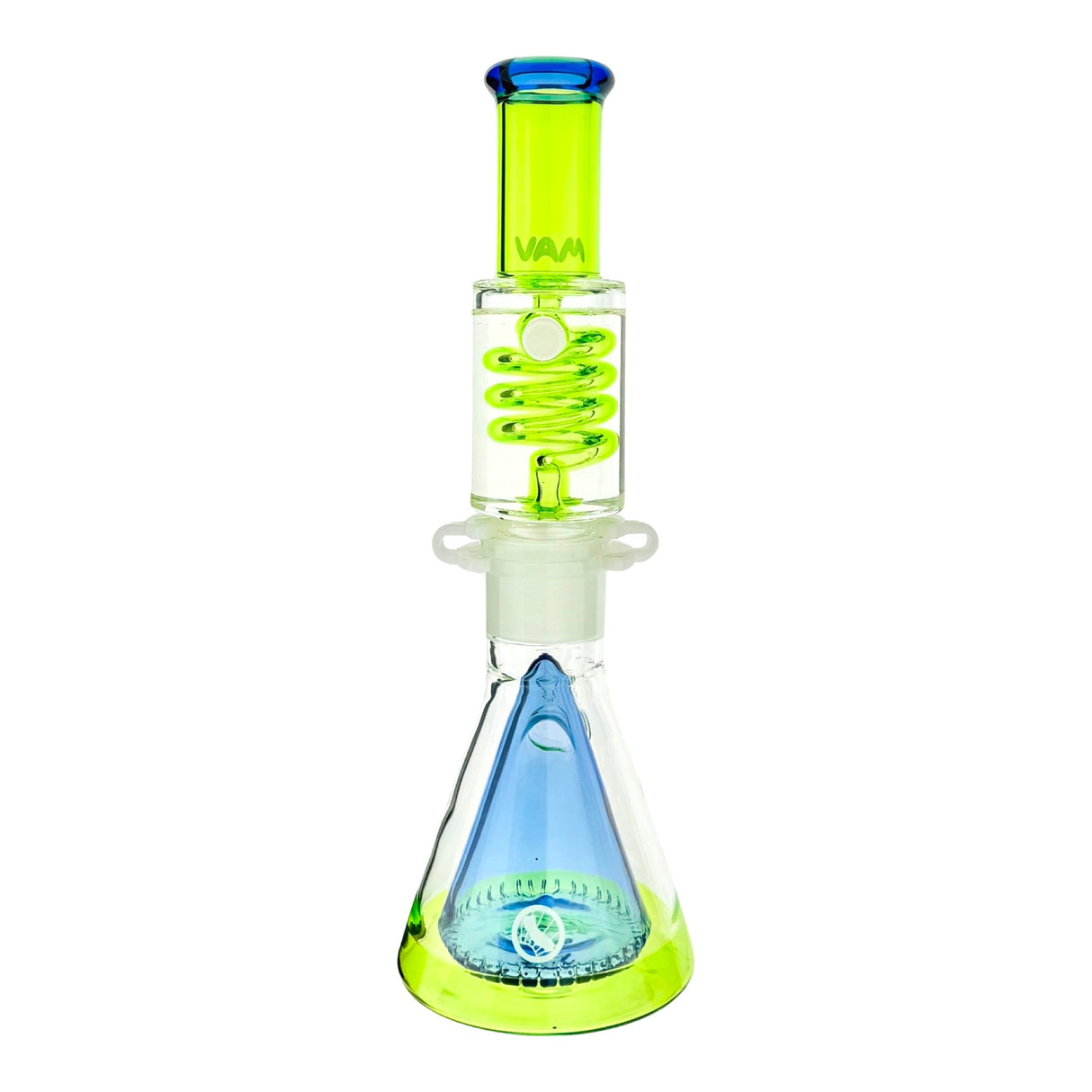 MAV Glass OS90 Slitted Pyramid Beaker with Freezable Coil System in Neon Colors - Front View