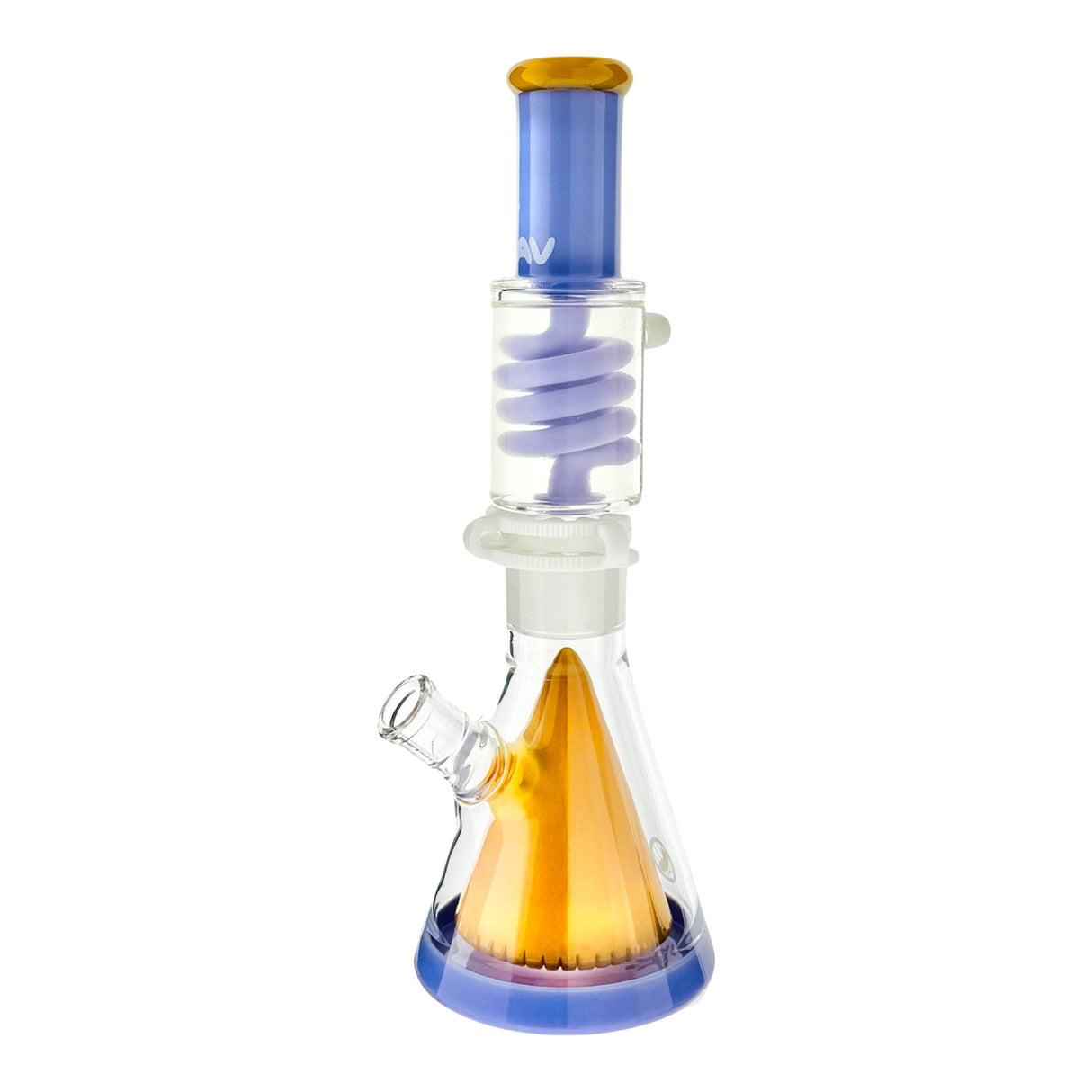 MAV Glass OS90 Beaker Bong with Purple Butter Freezable Coil System and Slitted Pyramid, Front View