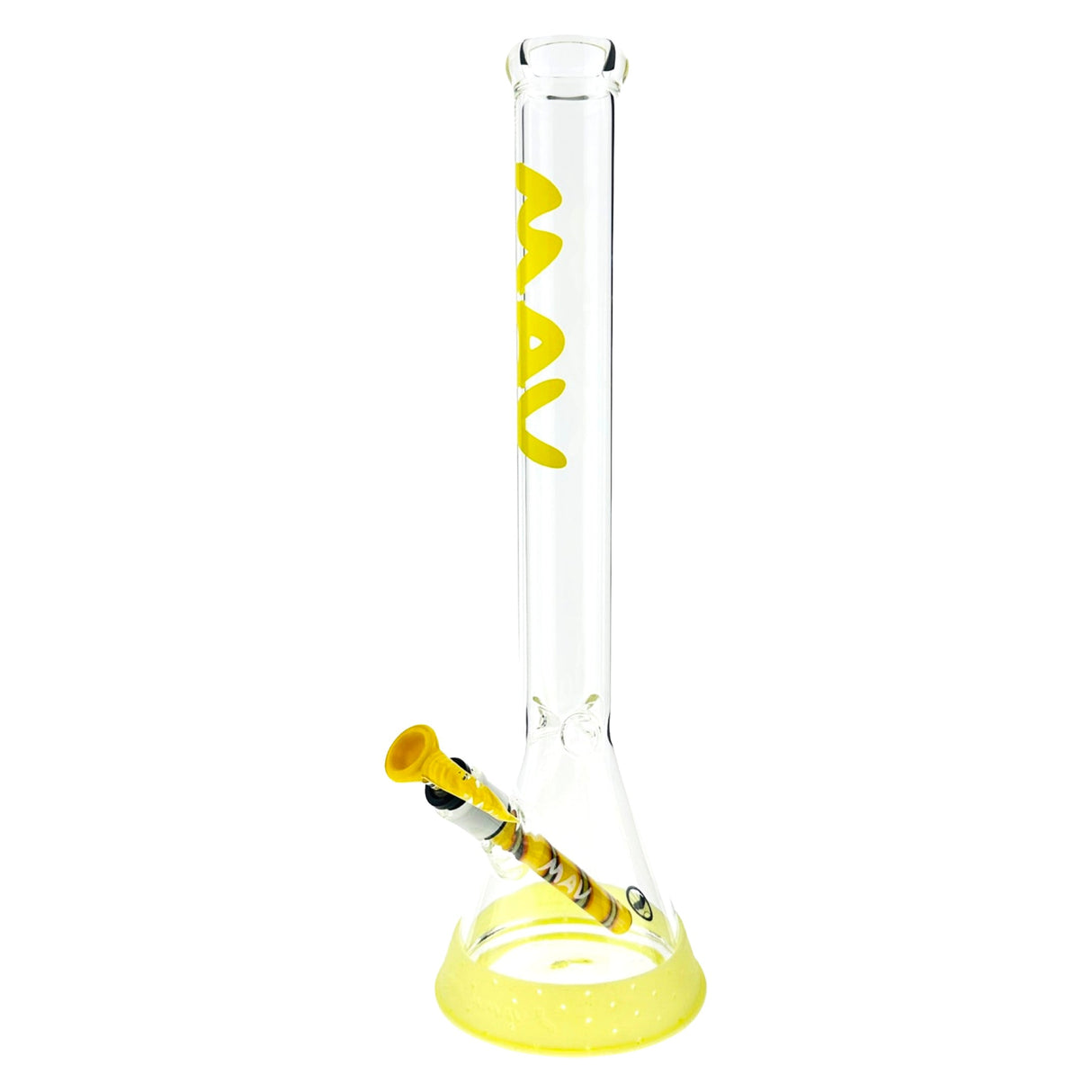 18" MAV Glass Classic Yellow Mellow Bong Set, Front View, with Deep Bowl and Colored Accents