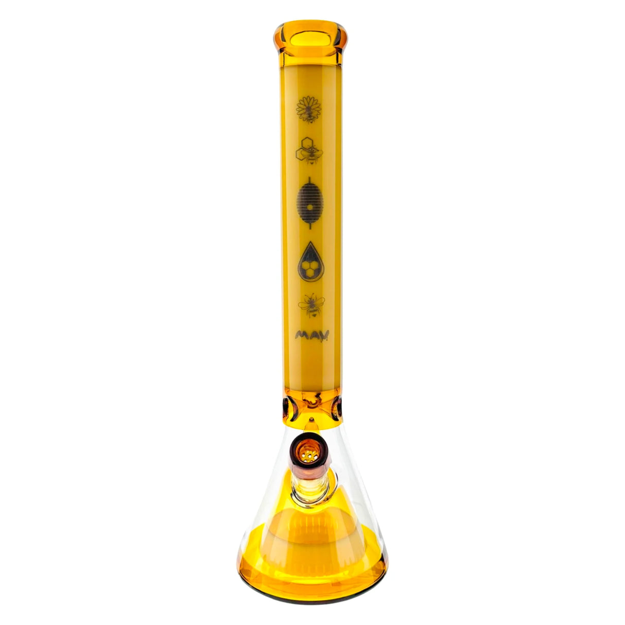 MAV Glass 18" Honey Bee Pyramid Beaker Bong with Ice Pinch - Limited Edition