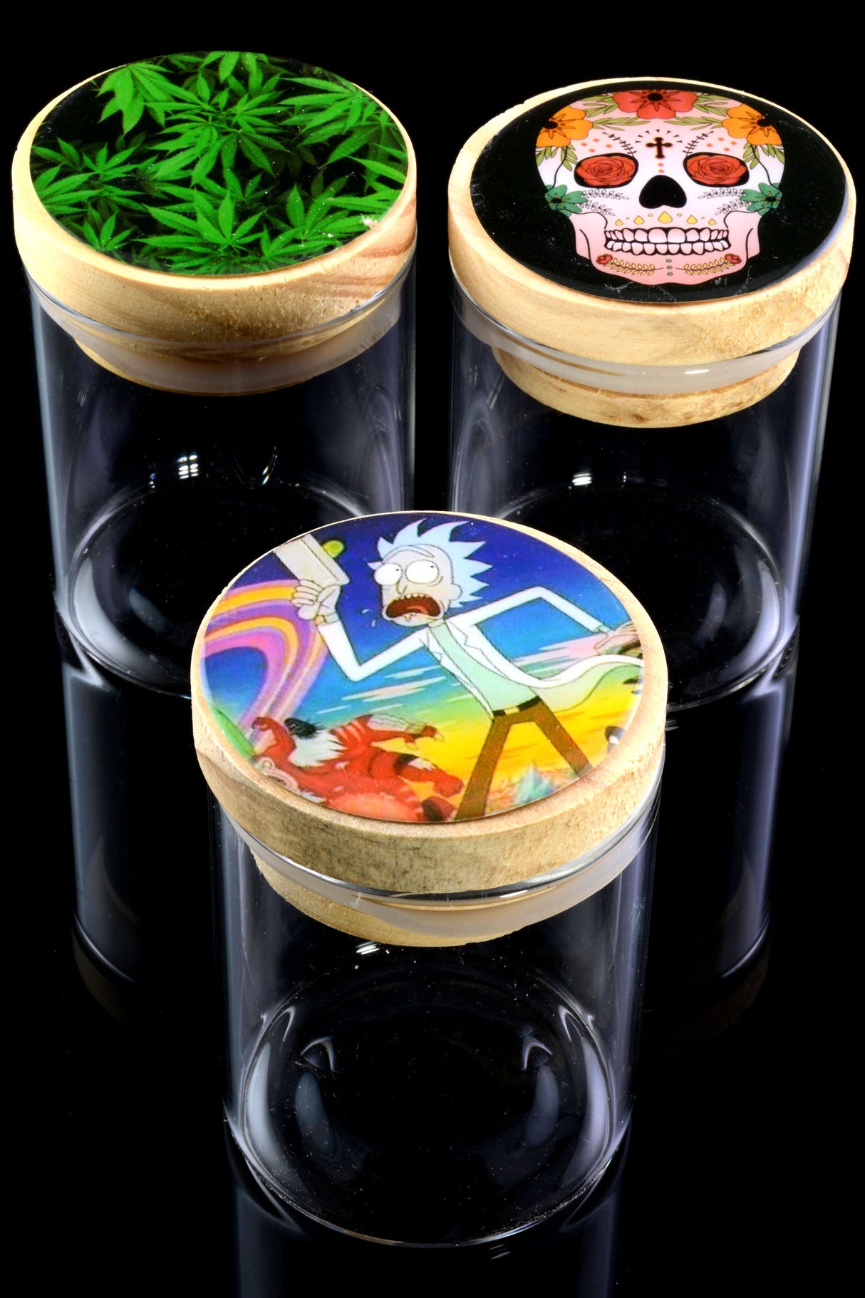 Glass Stash Jar – Bamboo Lid – Design Decal - Assorted Colors