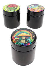 Black Glass Stash Jar – UV-Shield – Design Lid - Assorted Colors