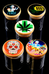 Glass Stash Jar – Bamboo Lid – Design Decal - Assorted Colors