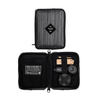 Revelry Supply Smell Proof Pipe Kit in Striped Dark Grey, open view showing compartments