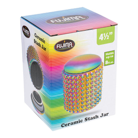 Fujima Spectrum Dotted Ceramic Stash Jar in packaging, front view with product details