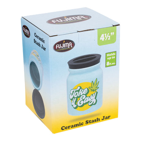Fujima Happy Hemp Ceramic Stash Jar packaging front view on white background