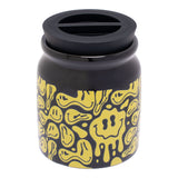Fujima Ceramic Stash Jar with quirky face designs, 3fl oz - Front View on White Background