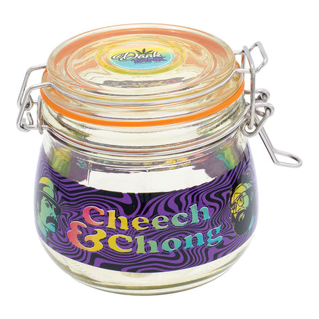 Cheech & Chong Dank Tank 500mL Airtight Glass Jar with Colorful Logo - Front View